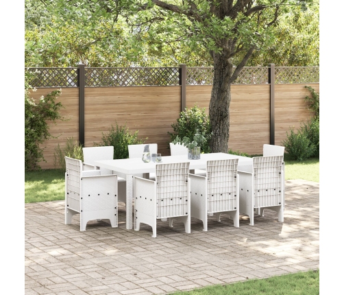 Conjunto de Comedor de Jardín de 9 Piezas con Cojines Blanco Poliratán