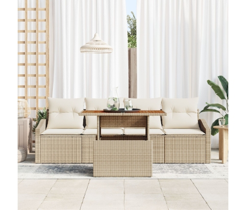 Juego de Comedor de Jardín de 5 Piezas con Cojines Beige Ratán