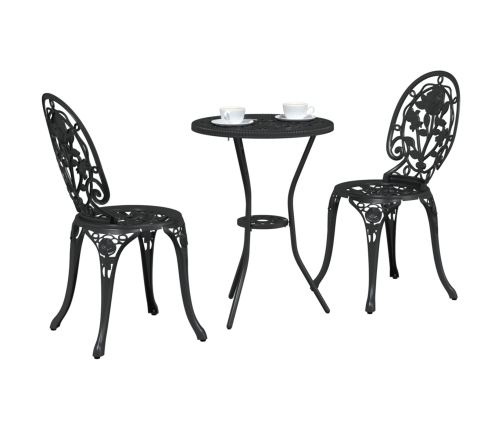 Conjunto de Bistro de Jardín de 3 Piezas  Negro de Aluminio Fundido