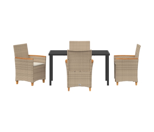Conjunto de Comedor de Jardín  de 5 Piezas con Cojines Beige Poliratán