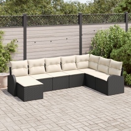 Conjunto de Sofá de Jardín de 8 piezas con Cojines de  Negro Rattan Polimérico