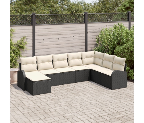 Conjunto de Sofá de Jardín de 8 piezas con Cojines de  Negro Rattan Polimérico