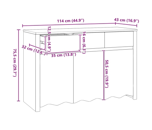 Aparador ""DRAMMEN"" Blanco 114x43x75,5 cm Madera Sólida de Pino