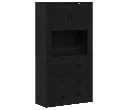 Alto Buffet Set de 2 Roble Negro Madera Elaborada