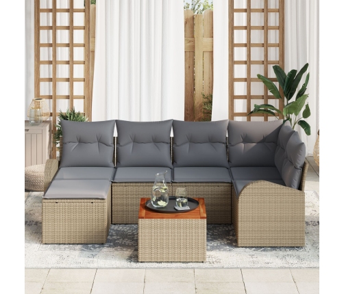 Conjunto de Sofá de Jardín  de 7 Piezas con Cojines Beige Poliratán Acacia