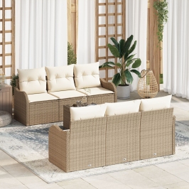 Juego de Sofás de Jardín  de 7 Piezas con Cojines Beige Poliratán
