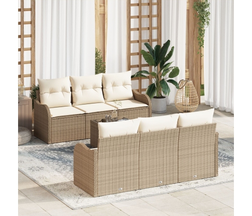 Juego de Sofás de Jardín  de 7 Piezas con Cojines Beige Poliratán
