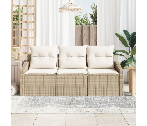 Set de Sofá de Jardín de 3 Piezas con Cojines Beige Polirratán