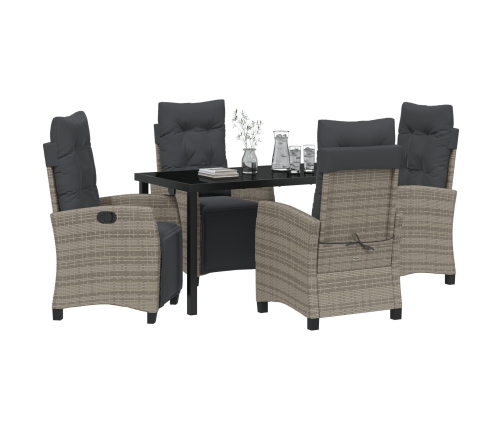 Conjunto de Comedor de Jardín de 5 Piezas Gris Ratán Poliéster