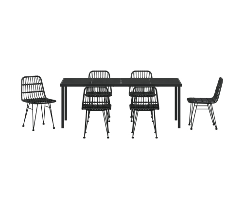 Conjunto de Comedor de Jardín  de 7 Piezas Negro Poliratán