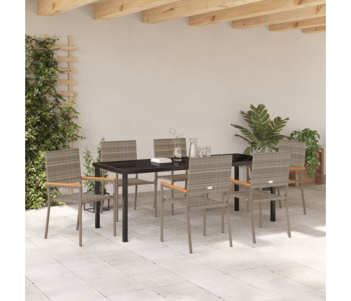 Conjunto de Comedor de Jardín de 7 Piezas  Gris Ratán Polímero