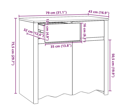 Sideboard  ""DRAMMEN"" 79x43x75,5 cm Madera Maciza de Pino