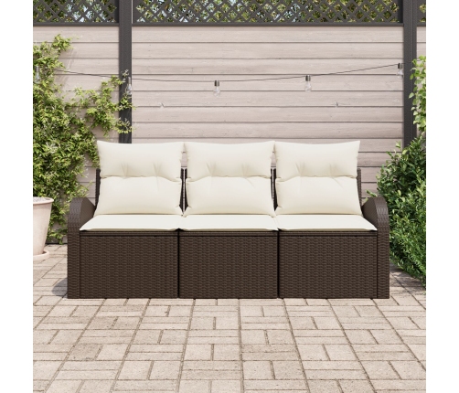 Set de Sofá de Jardín de 3 Piezas con Almohadillas Marrón Poliratán