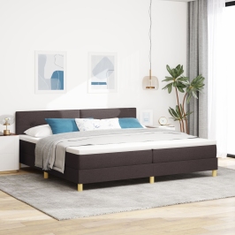 Cama Box Spring  con Colchón & LED Marrón Oscuro 200x200 cm Tela