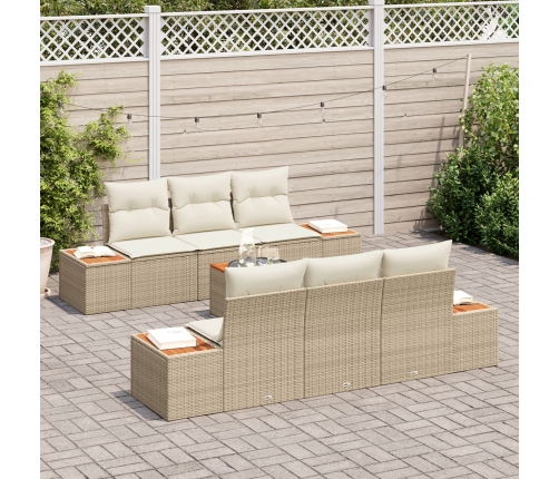 Conjunto de Sofá de Jardín de 7 Piezas con Cojines Beige Poliratán Acacia