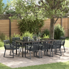 Conjunto de Comedor de Jardín  de 9 Piezas Negro Poliratán
