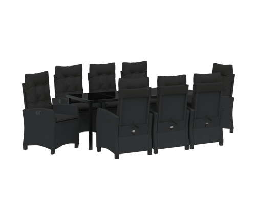 Conjunto de Comedor de Jardín de  de 9 Piezas con Cojines, Rattan Poliéster Negro