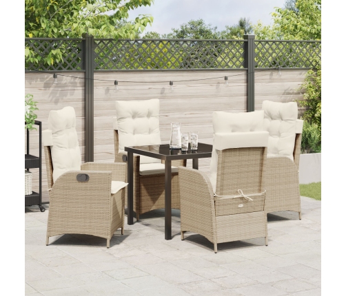 Set de Comedor de Jardín de 5 Piezas con Cojines Beige Poliratán