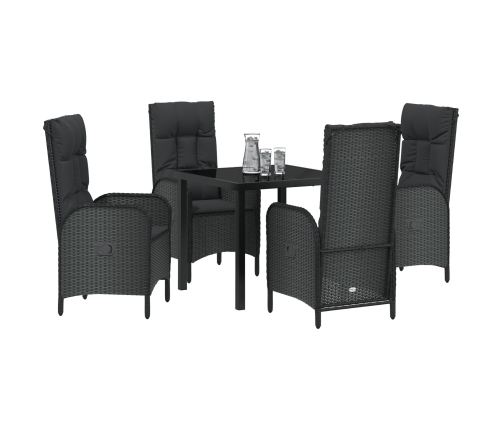 Conjunto de Comedor de Jardín de 5 Piezas  Negro Ratán Poli