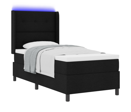 Cama Box Spring  con Colchón y LED Negro 90x200 cm Tela