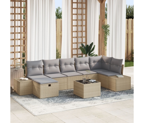 Conjunto de sofá de jardín de 8 piezas con cojines Beige Ratán Poli
