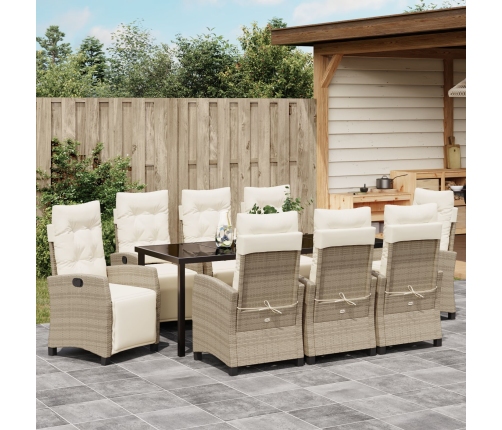 Conjunto de Comedor de Jardín de 9 Piezas Beige de Ratán Poliéster