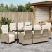 Conjunto de Comedor de Jardín de 9 Piezas Beige de Ratán Poliéster
