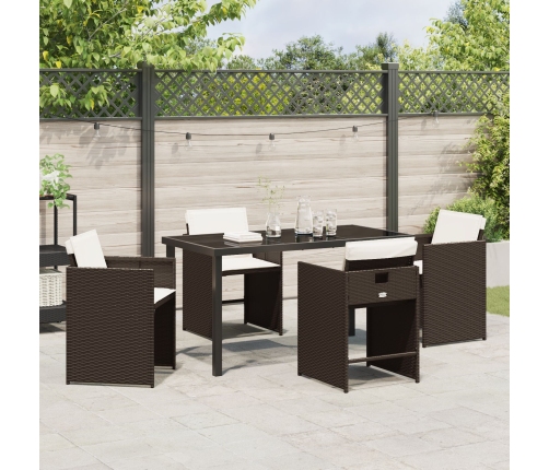 Conjunto de Comedor de Jardín  de 5 Piezas con Cojines de Ratán Poliéster Marrón