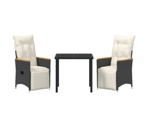 Conjunto de Comedor Jardín de 3 Piezas con Cojines Negro Poliratán