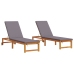 Tumbonas 2 pcs con Cojines de Madera Maciza de Acacia,  Tumbona con Cojines Gris Claro de Madera Maciza de Acacia