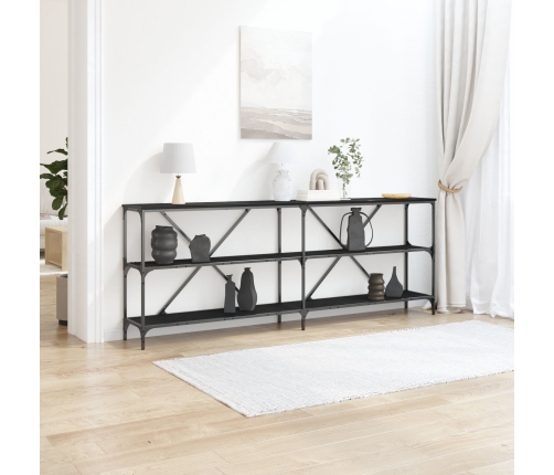 Mesa de Consola  Negro Roble 200x30x75 cm Madera Ingenierizada y Acero