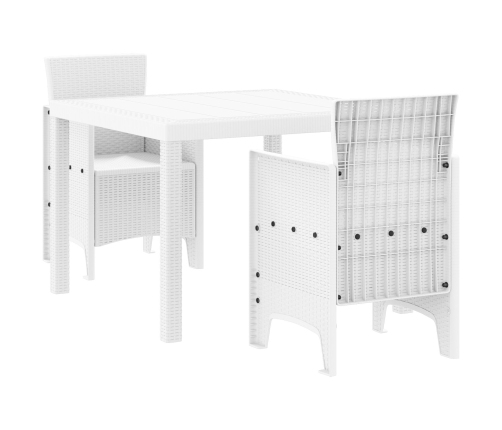 Conjunto de Comedor de Jardín de 3 Piezas Blanco de Ratán Sintético
