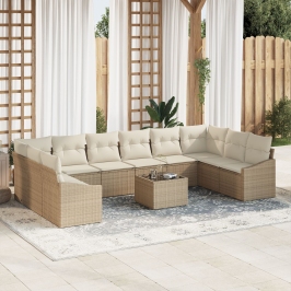 Juego de Sofá de Jardín 11 Piezas Beige Ratán Sintético
