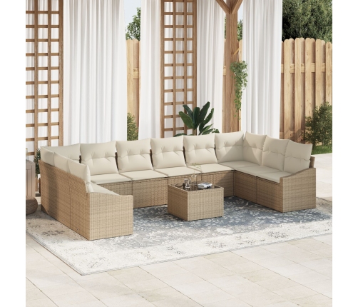 Juego de Sofá de Jardín 11 Piezas Beige Ratán Sintético