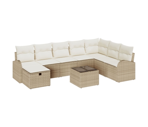 Set de Sofá de Jardín de 9 Piezas con Cojines Beige de Ratán Sintético