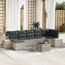 Set de Sofá de Jardín  de 8 Piezas con Cojines Ratán Gris Poli