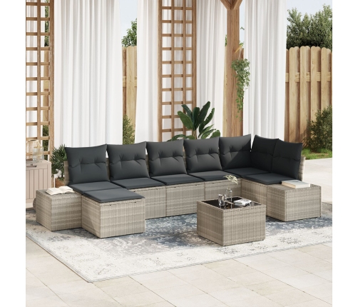 Set de Sofá de Jardín  de 8 Piezas con Cojines Ratán Gris Poli