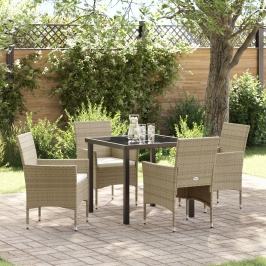 Juego de Comedor de Jardín  de 5 Piezas Beige Ratán Poliratán