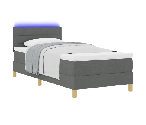 Cama con Box Spring  con Colchón y Luz LED Gris Oscuro 90x200 cm Tela