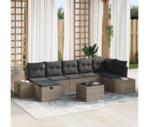 Conjunto de Sofás de Jardín de 8 Piezas con Cojines Gris Ratán Poliéster