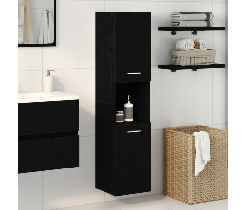 Gabinete de baño de pared  negro y roble de 30x30x130 cm, de madera compuesta