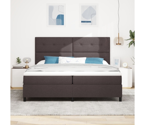Cama Box Spring con Colchón Gris Oscuro 200x200 cm Tela