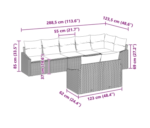 Conjunto de Sofá de Jardín 8 Piezas Gris Ratán