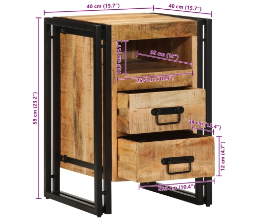 Cabinete de Noche  40x40x59 cm Madera Maciza Rugosa de Mango