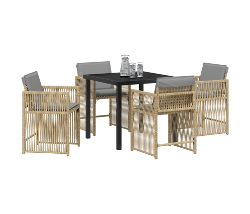 Juego de Comedor de Jardín de 5 Piezas con Cojines Beige Poliratán