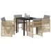 Juego de Comedor de Jardín de 5 Piezas con Cojines Beige Poliratán