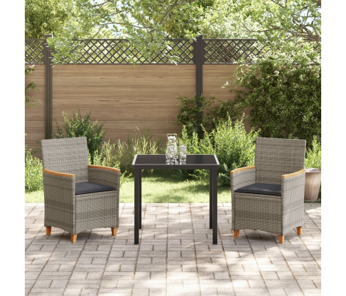 Conjunto de Comedor de Jardín  de 3 Piezas con Cojines Gris Poliratán