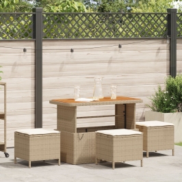 Conjunto de Comedor de Jardín de 4 Piezas con Cojines Beige de Ratán y Acacia