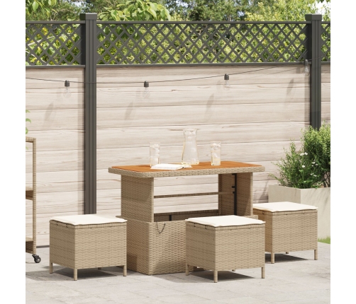 Conjunto de Comedor de Jardín de 4 Piezas con Cojines Beige de Ratán y Acacia