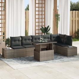 Set de Sofás de Jardín de 7 Piezas con Cojines Gris Ratán
